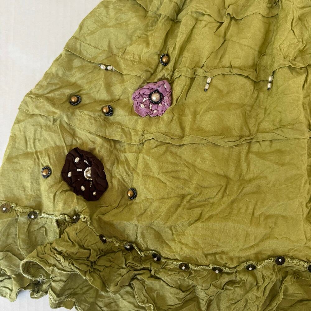 Beaded Small Green skirt Boho cottegecore flowy whimsy fairycore embroidered - Picture 3 of 13